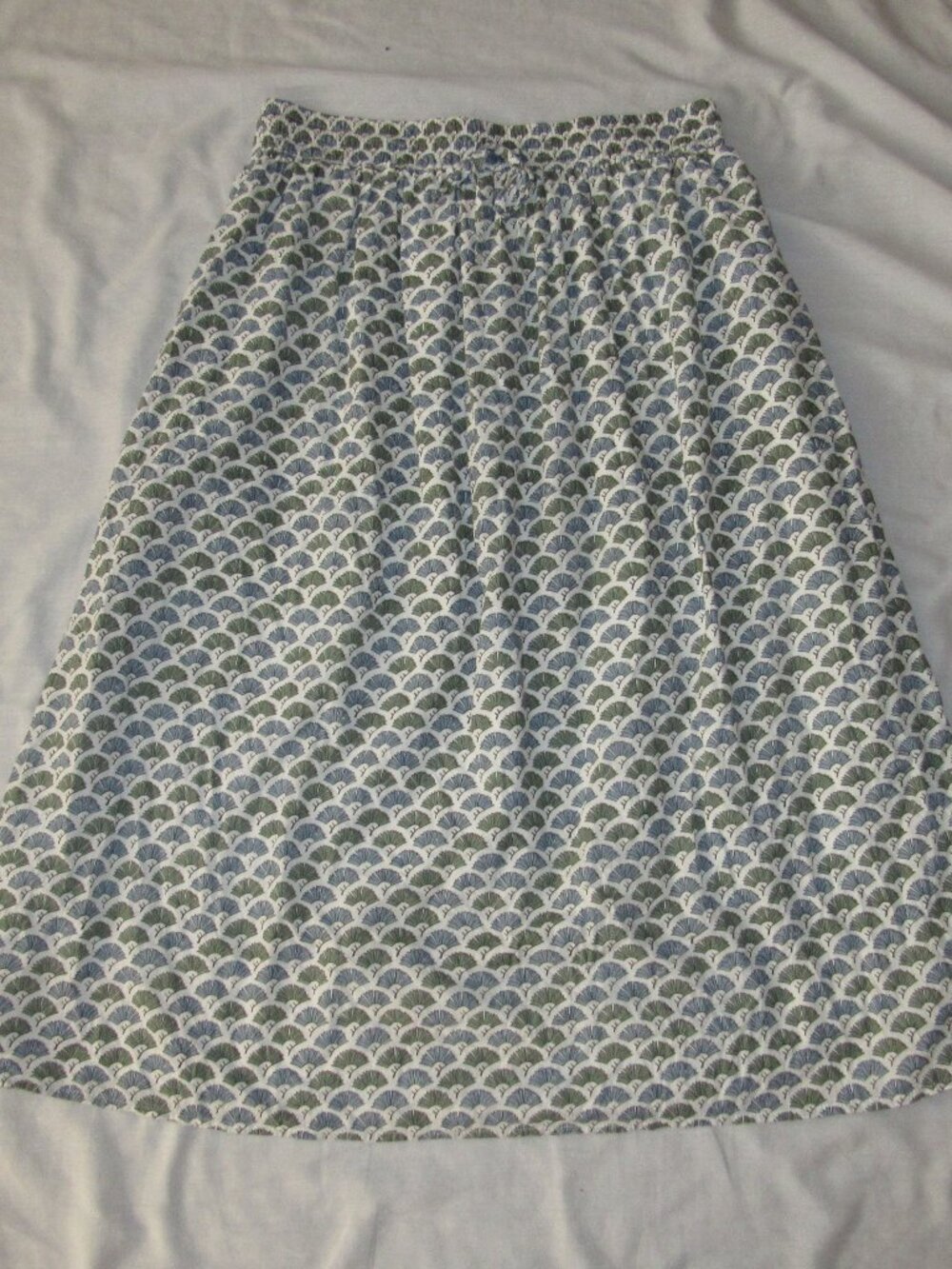 Marea Midi 100% Cotton Skirt Size XL White Blue Green Fan Floral Print Boho
